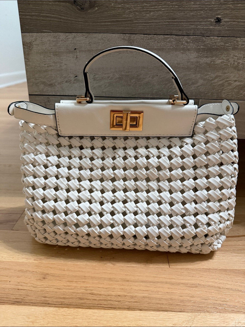 Woven Top-Handle Women’s Satchel - White